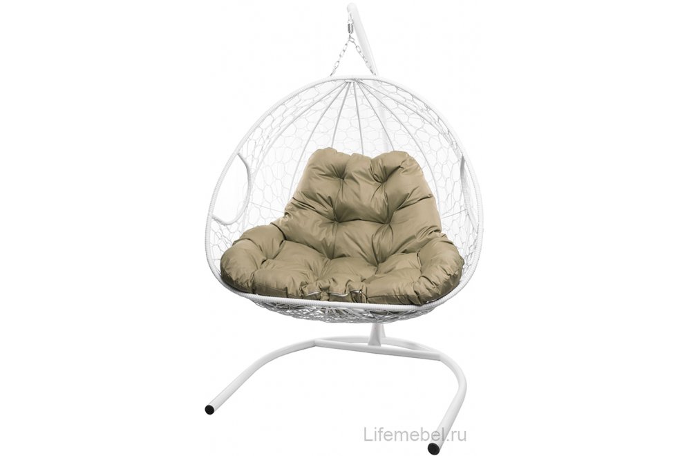 Подвесное кресло Для двоих белый / бежевая подушка