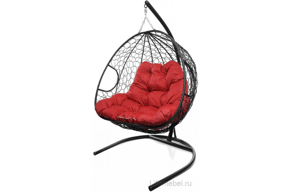 Подвесное кресло Для двоих черный / красная подушка