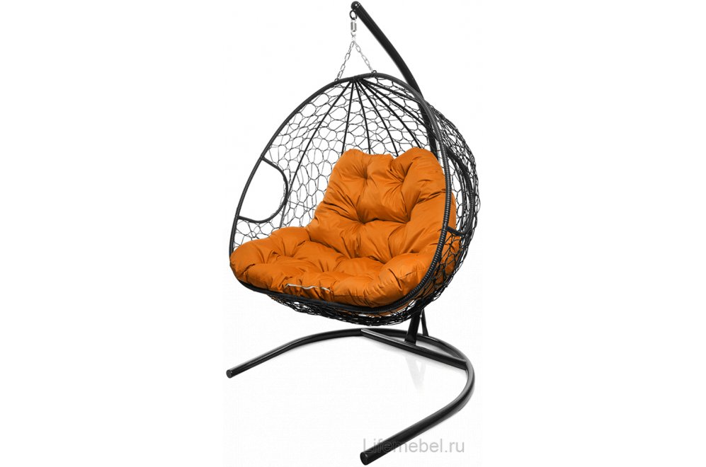 Подвесное кресло Для двоих черный / оранжевая подушка