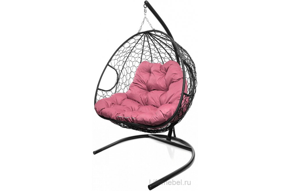 Подвесное кресло Для двоих черный / розовая подушка