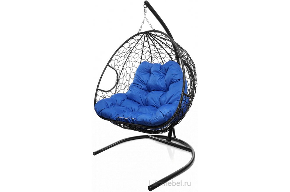 Подвесное кресло Для двоих черный / синяя подушка