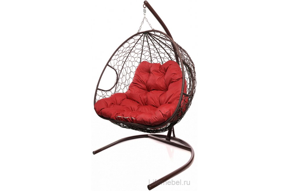 Подвесное кресло Для двоих коричневый / красная подушка