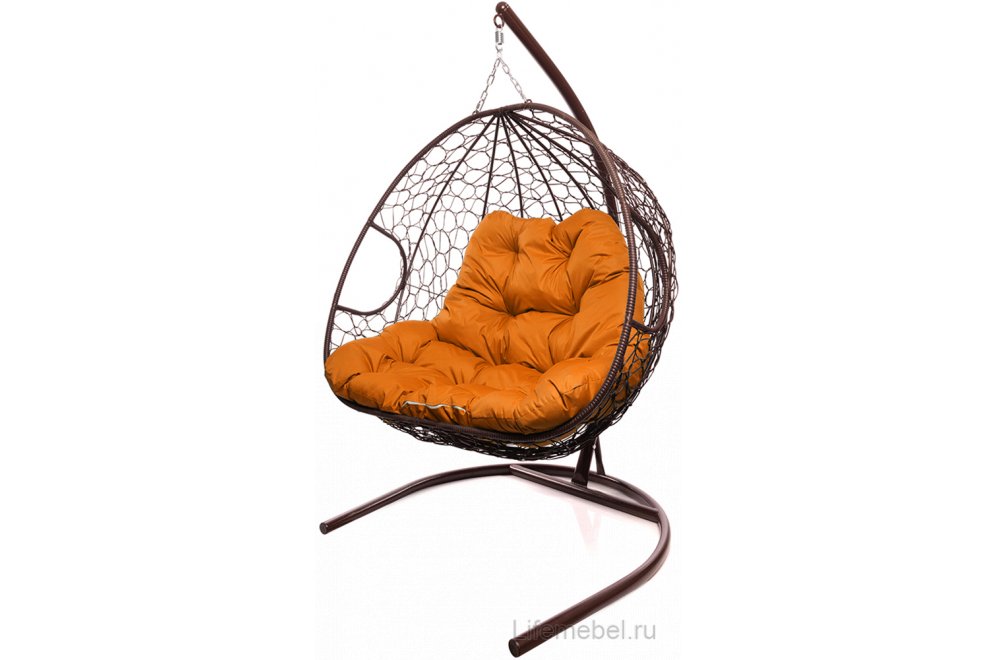 Подвесное кресло Для двоих коричневый / оранжевая подушка