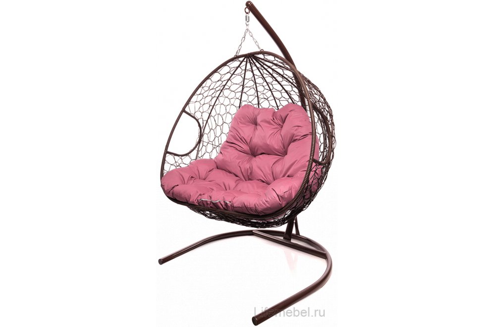 Подвесное кресло Для двоих коричневый / розовая подушка