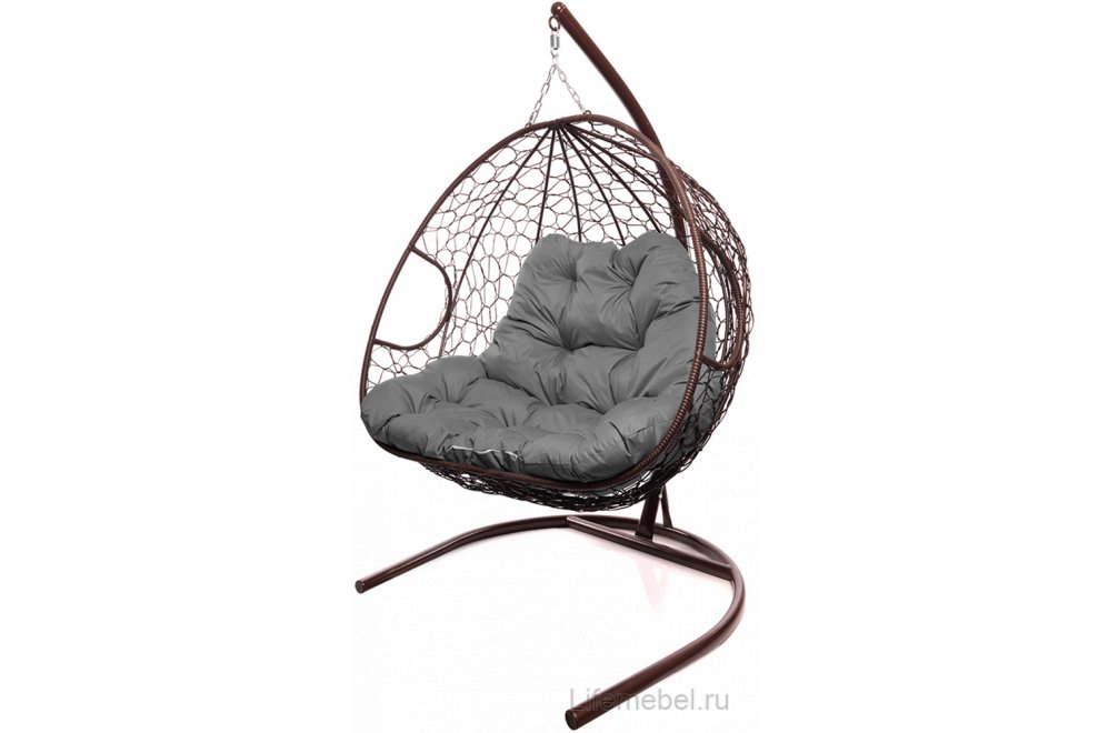 Подвесное кресло Для двоих коричневый / серая подушка