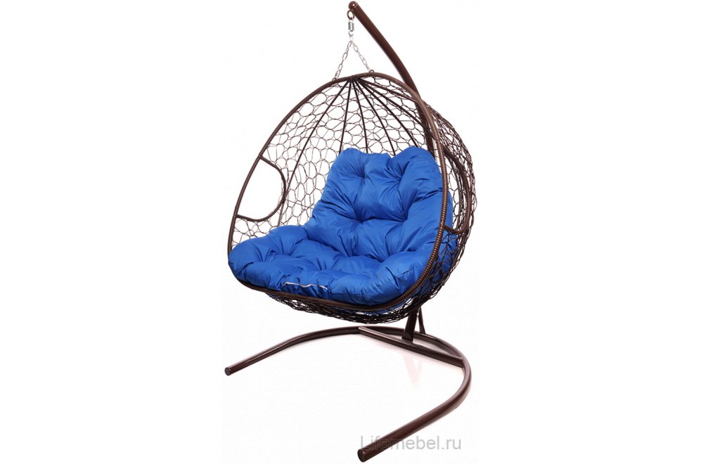 Подвесное кресло Для двоих коричневый / синяя подушка