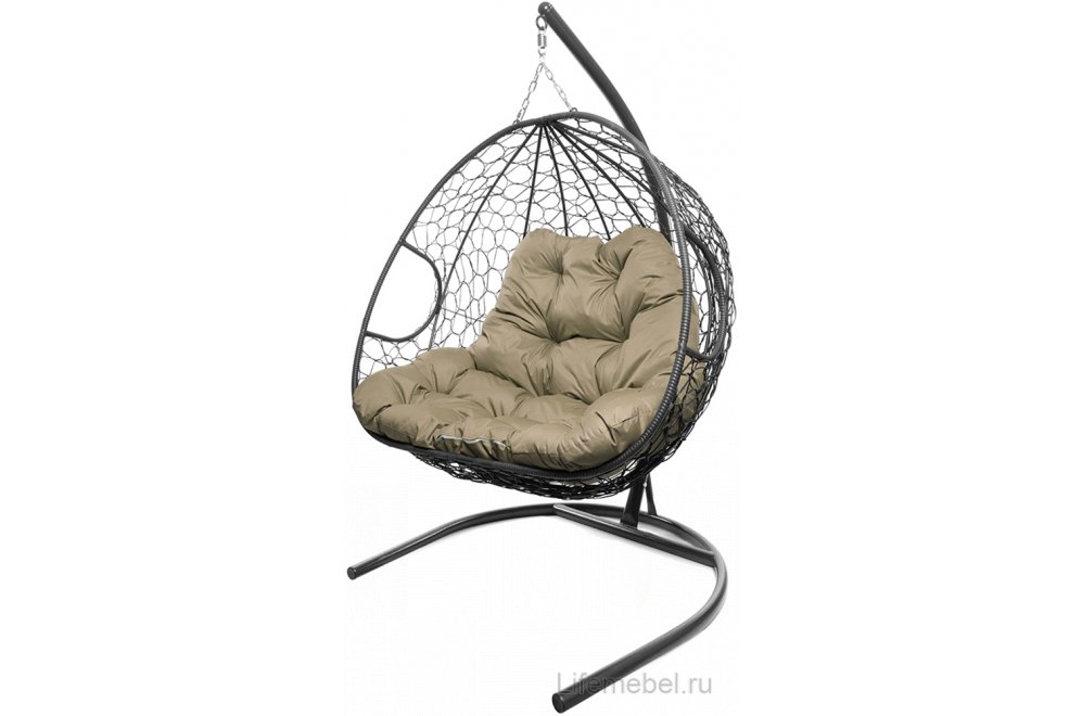 Подвесное кресло Для двоих серый / бежевая подушка