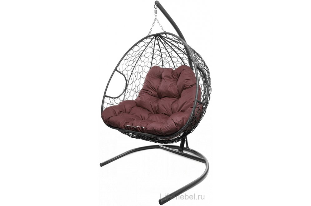 Подвесное кресло Для двоих серый / бордовая подушка