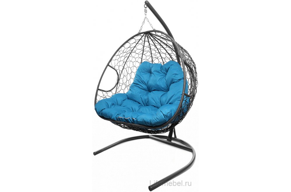 Подвесное кресло Для двоих серый / голубая подушка