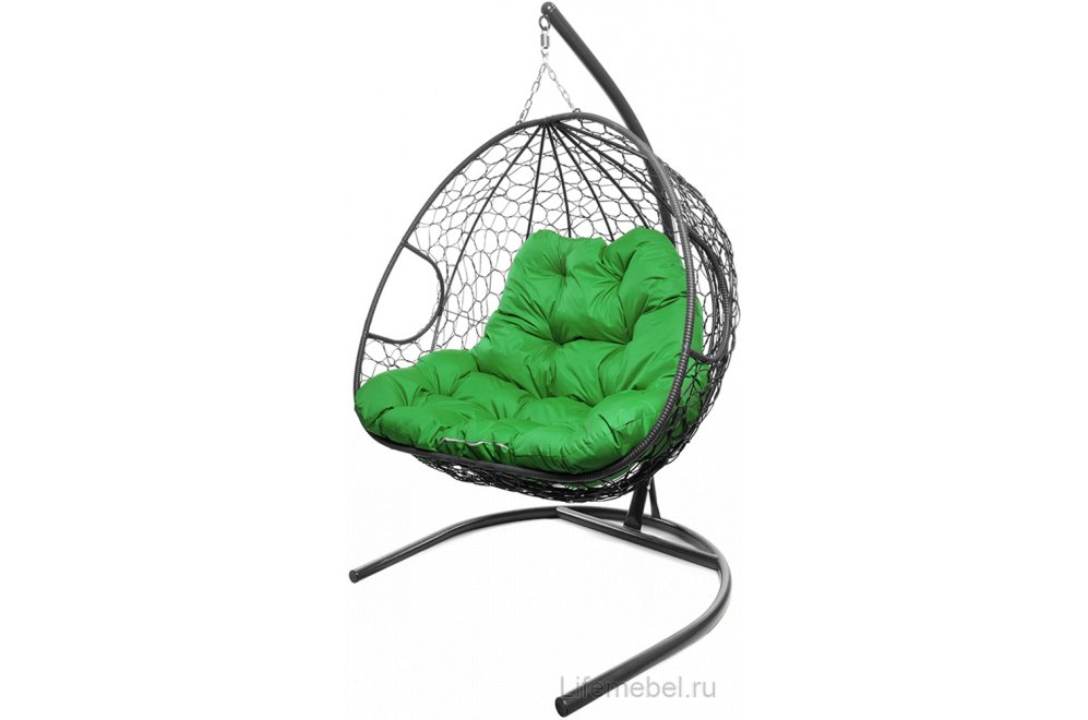 Подвесное кресло Для двоих серый / зелёная подушка