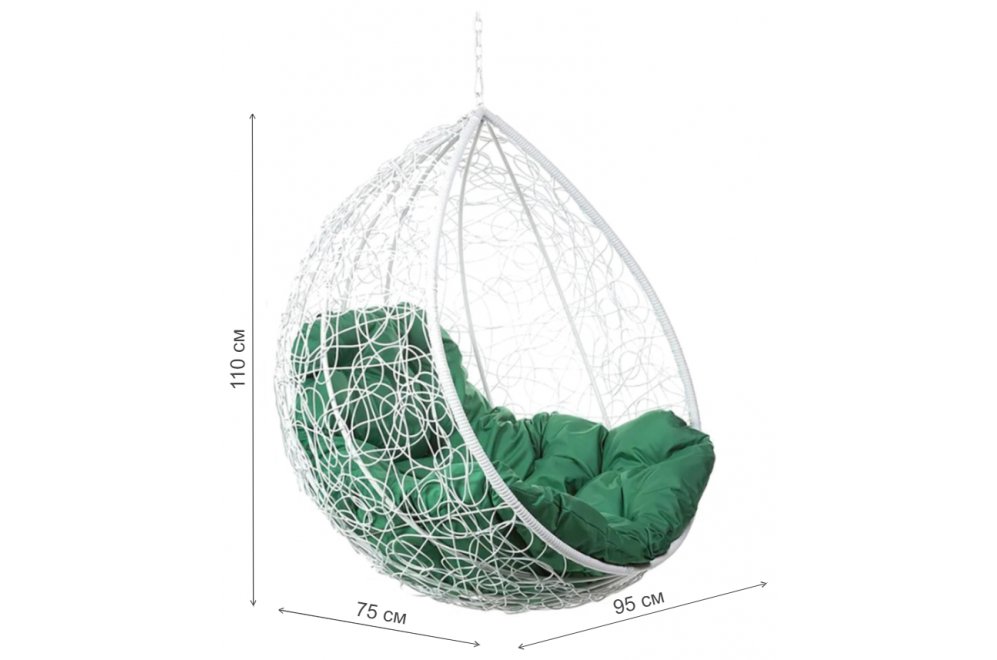 Подвесное кресло Tropica White BS с зеленой подушкой