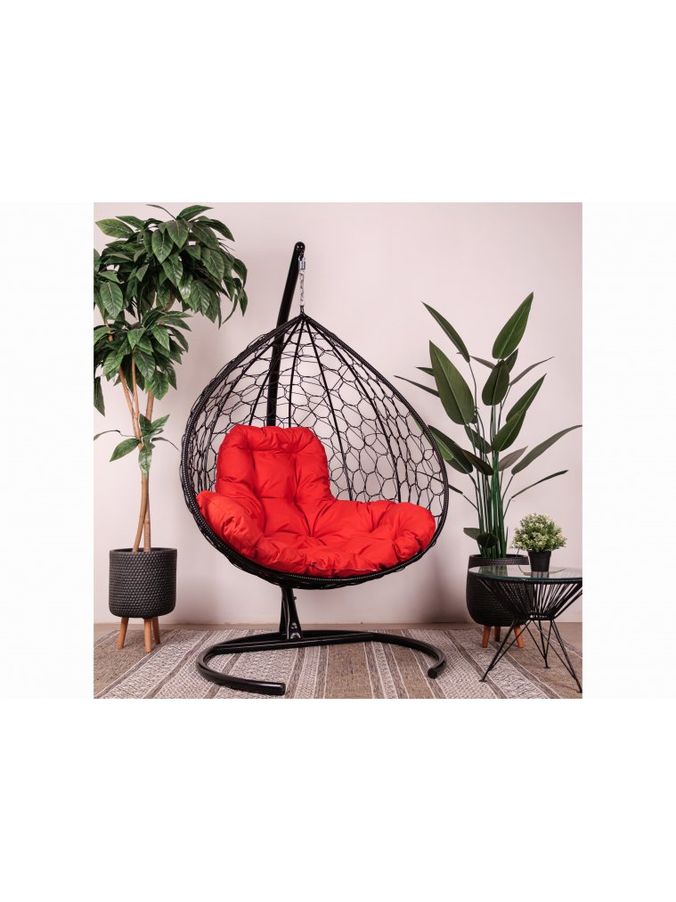 Подвесное кресло XL черный / красная подушка