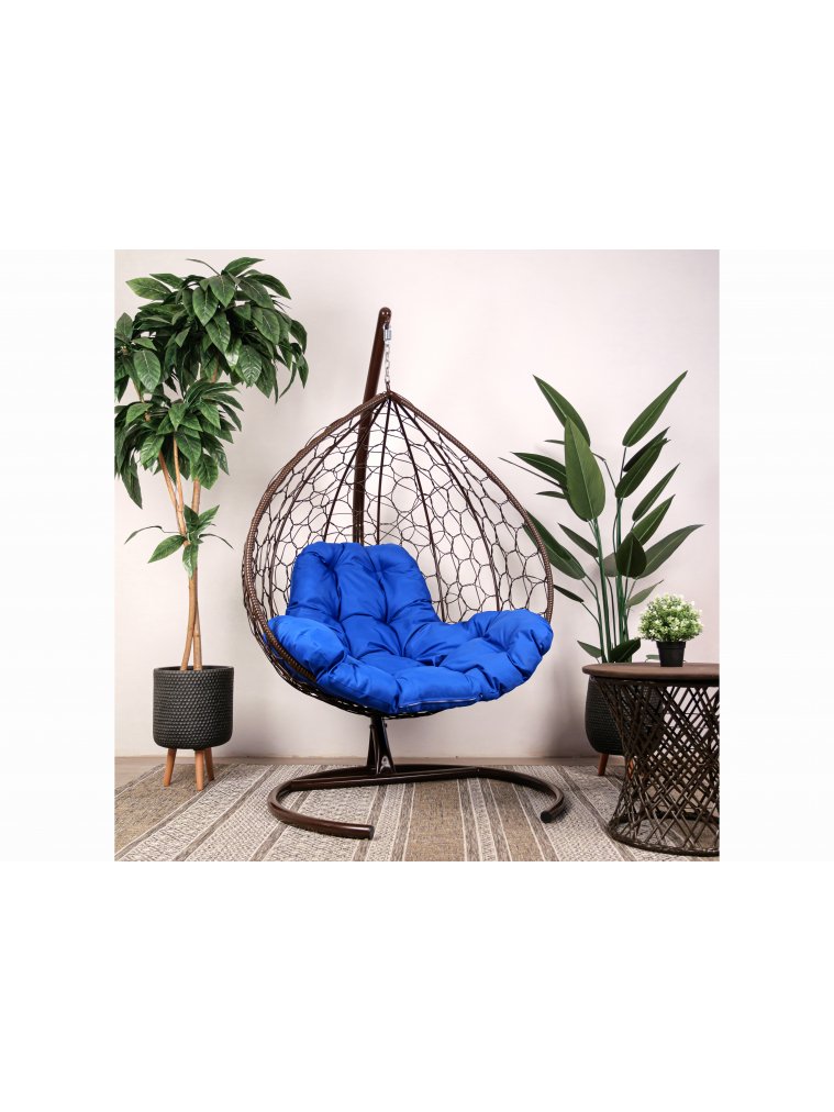 Подвесное кресло XL коричневый / синяя подушка