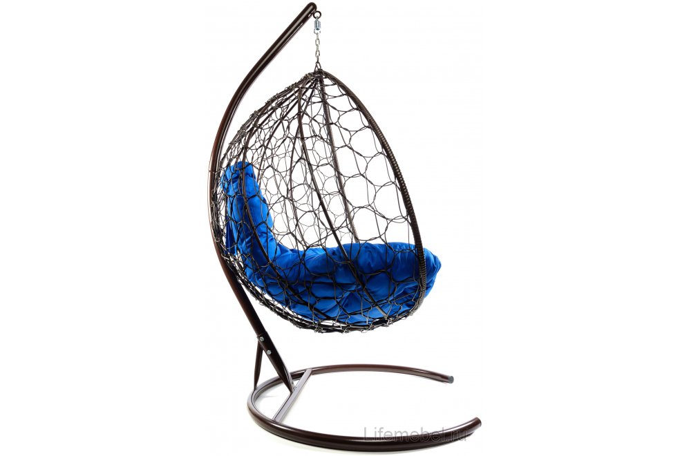 Подвесное кресло XL коричневый / синяя подушка