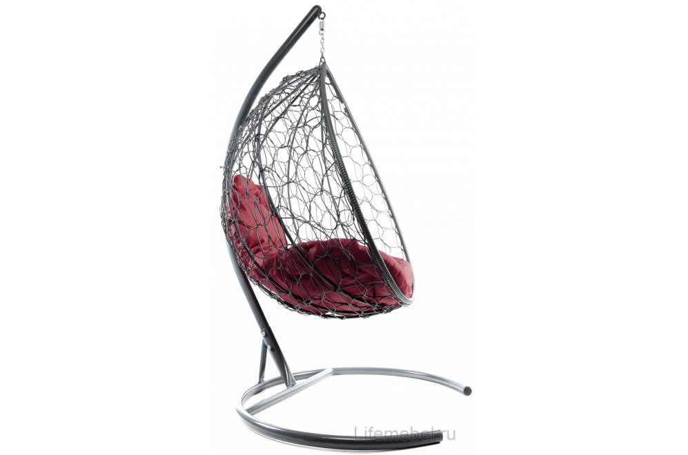 Подвесное кресло XL серый / бордовая подушка