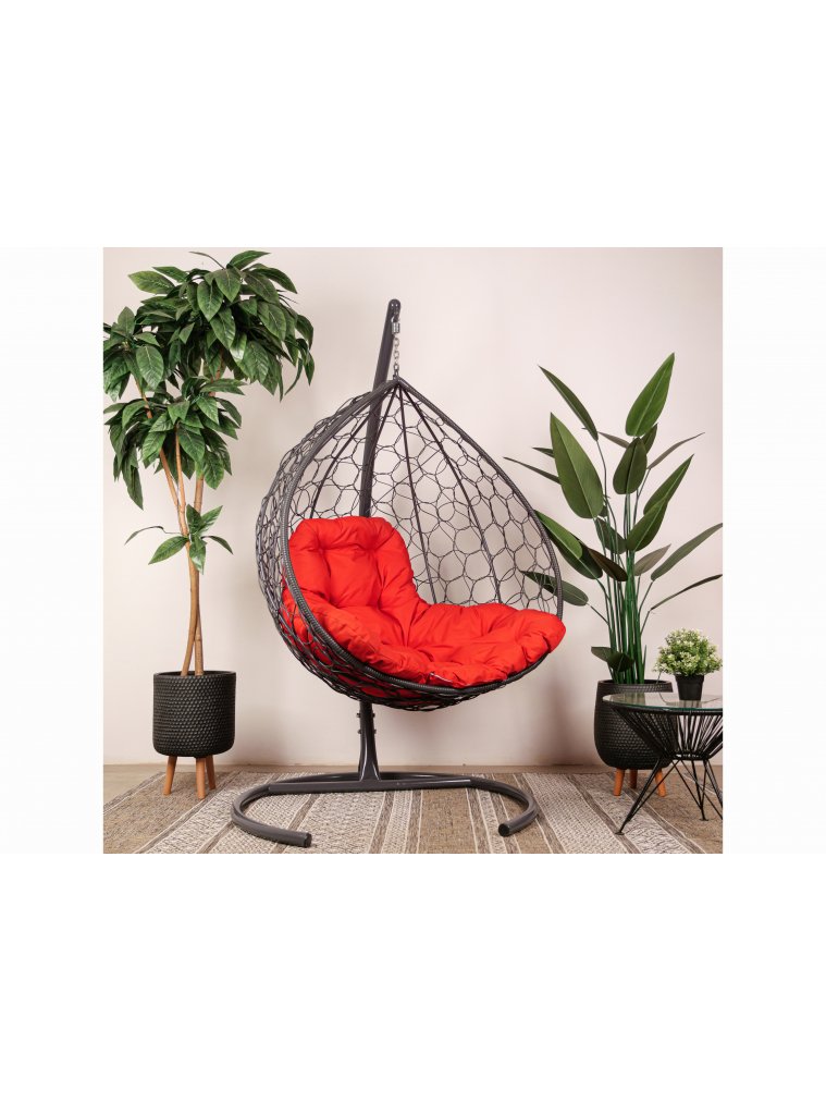 Подвесное кресло XL серый / красная подушка