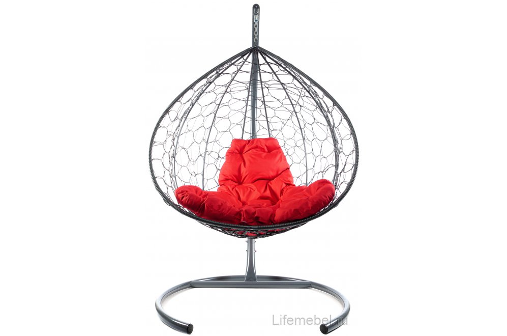 Подвесное кресло XL серый / красная подушка
