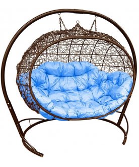 Подвесной диван Улей коричневый / голубой