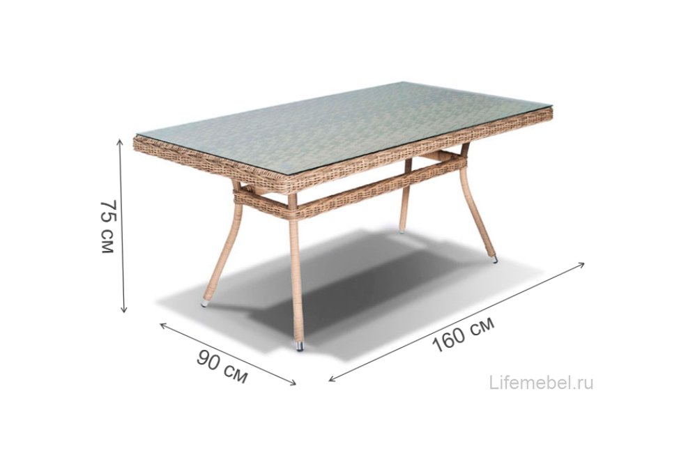 Обеденный стол из ротанга Тали 160 соломенный
