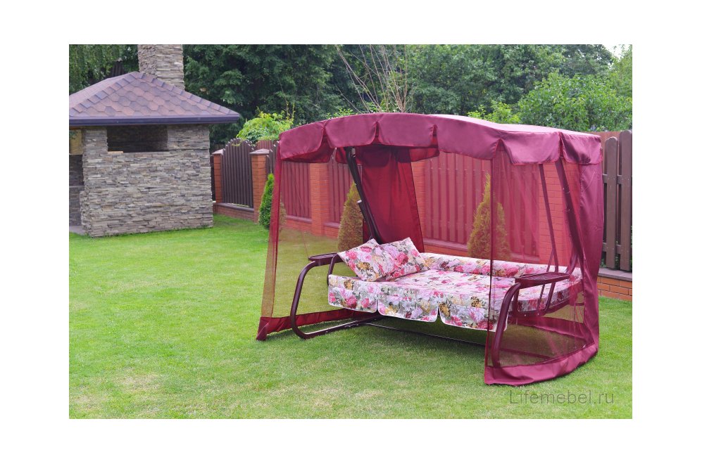 Качели садовые Турин-2 с914 бордовый / разноцветный / цветы
