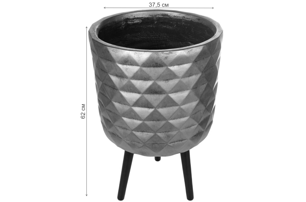 Кашпо Даймонд DMND-RND-37-SLV D37.5 H62 cm серебристое