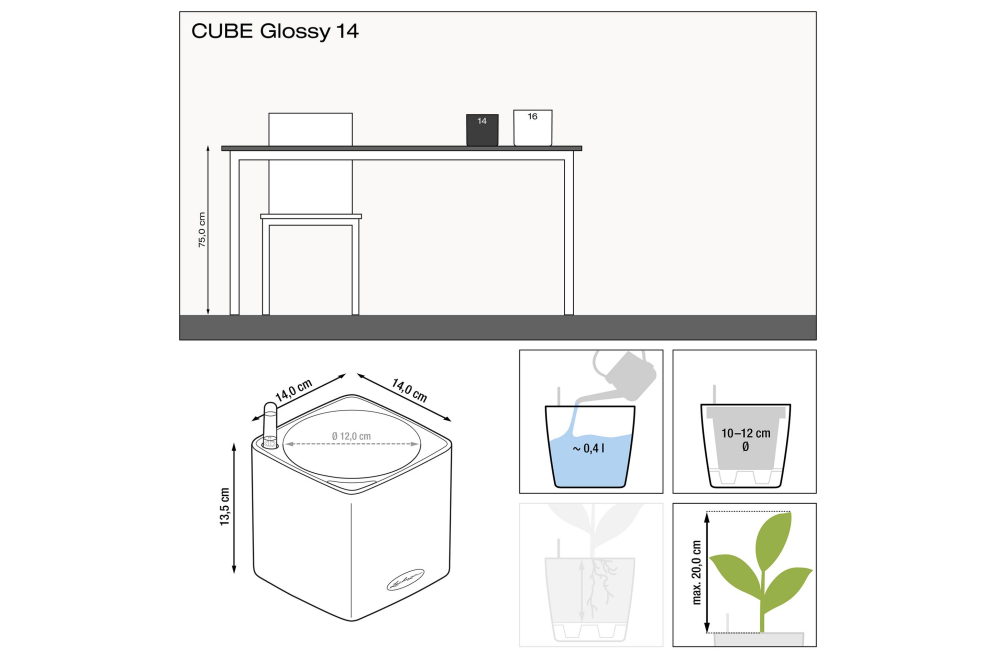 Кашпо Кьюб Глосси 14 ярко-красное