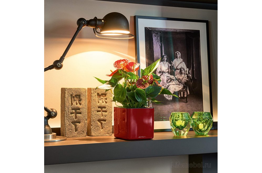 Кашпо Кьюб Глосси 14 ярко-красное