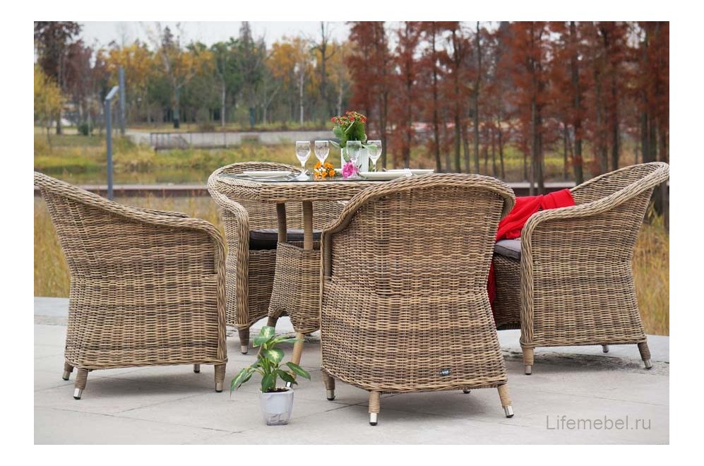 Обеденный комплект из ротанга Трифала соломенный