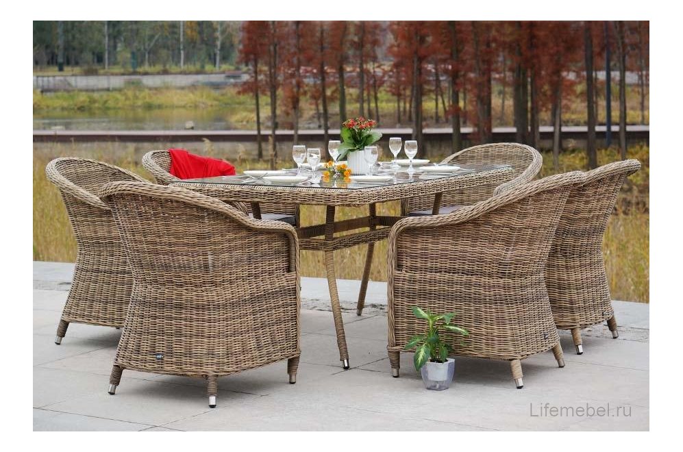 Обеденный комплект из ротанга Тулси соломенный