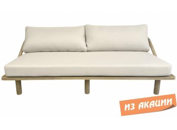 Диван деревянный трехместный с подушками Denmark натуральный / льняной бежевый
