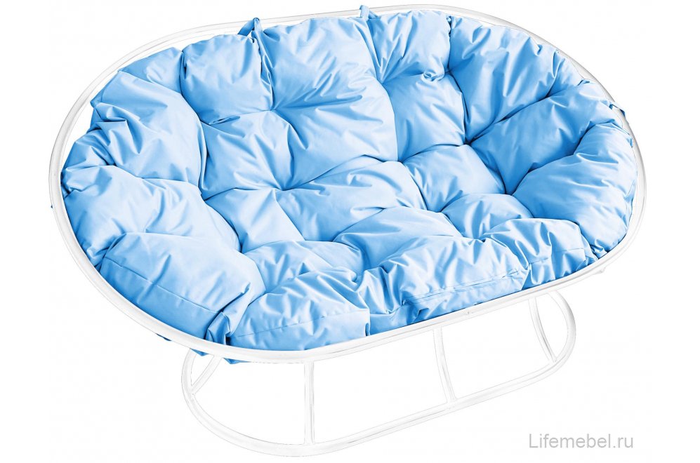 Комплект для отдыха из металла Мамасан Папасан белый / голубая подушка