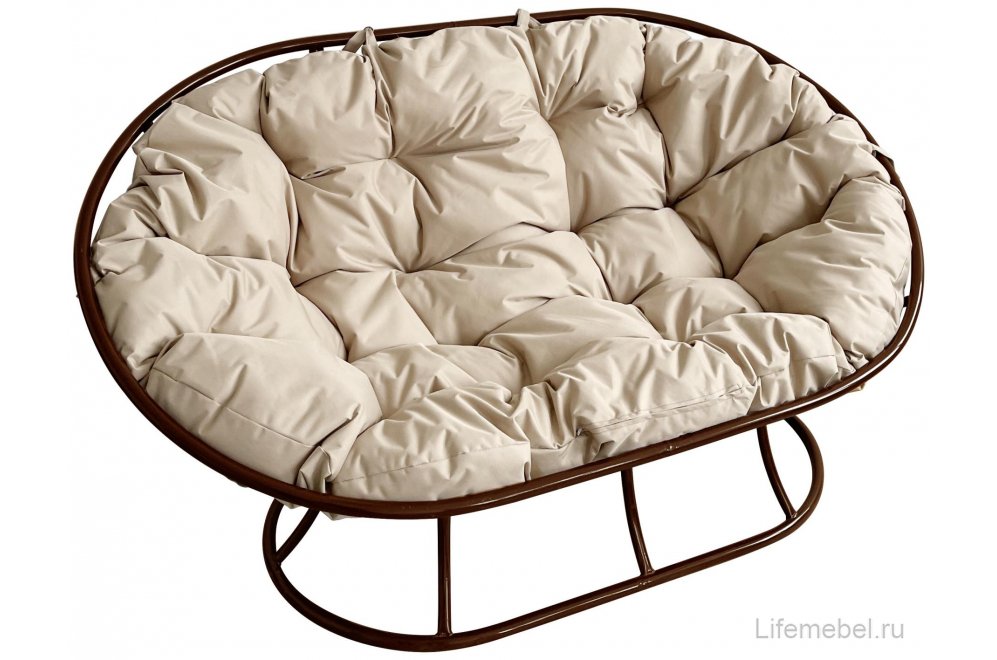 Комплект для отдыха из металла Мамасан Папасан коричневый / бежевая подушка