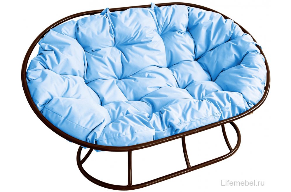 Комплект для отдыха из металла Мамасан Папасан коричневый / голубая подушка