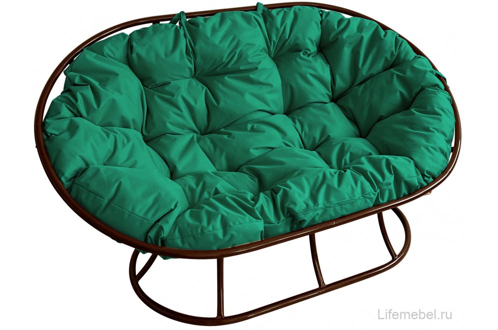 Комплект для отдыха из металла Мамасан Папасан коричневый / зелёная подушка