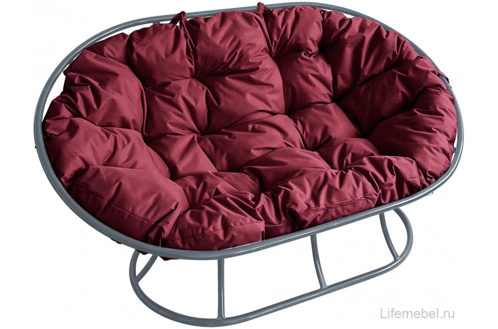 Комплект для отдыха из металла Мамасан Папасан серый / бордовая подушка
