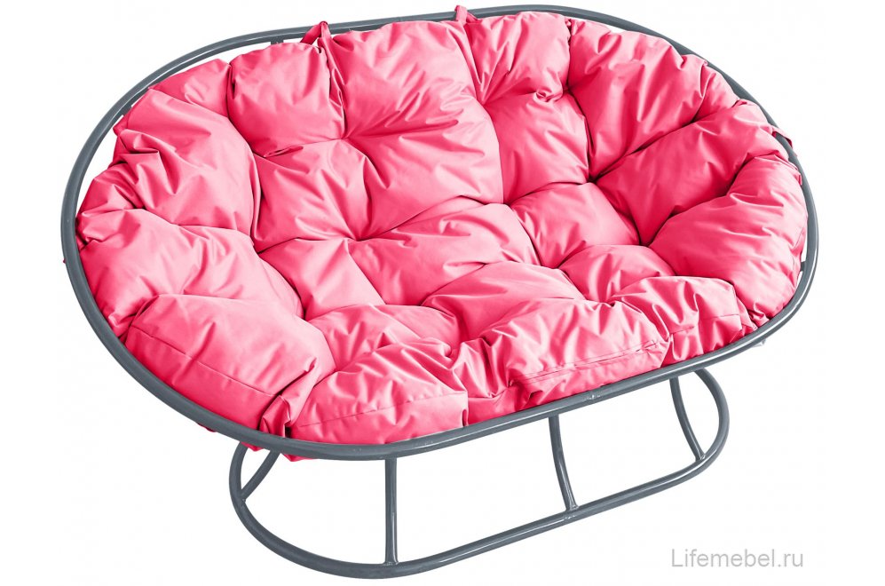 Комплект для отдыха из металла Мамасан Папасан серый / розовая подушка