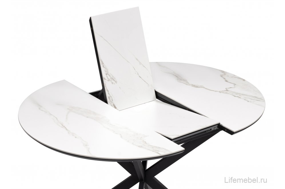 Керамический стол Сигел 100(130)х100х76 белый / черный