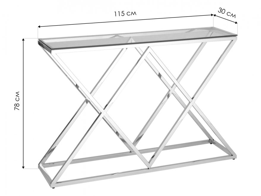 Консоль Президиум 115 х 30 прозрачное стекло / сталь серебро