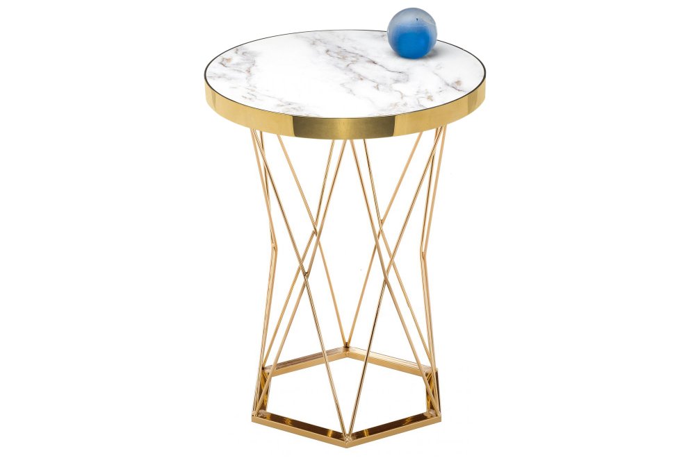 Cтол Марин 60 акрил белый мрамор / золотой
