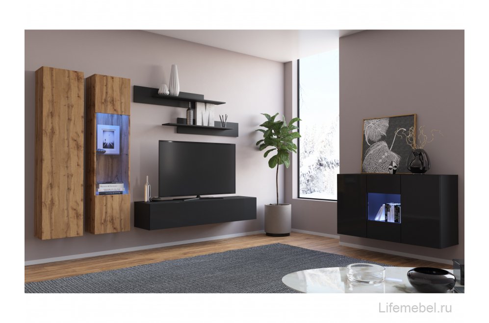 Шкаф навесной Лоук Т-3 чёрный / чёрный глянец