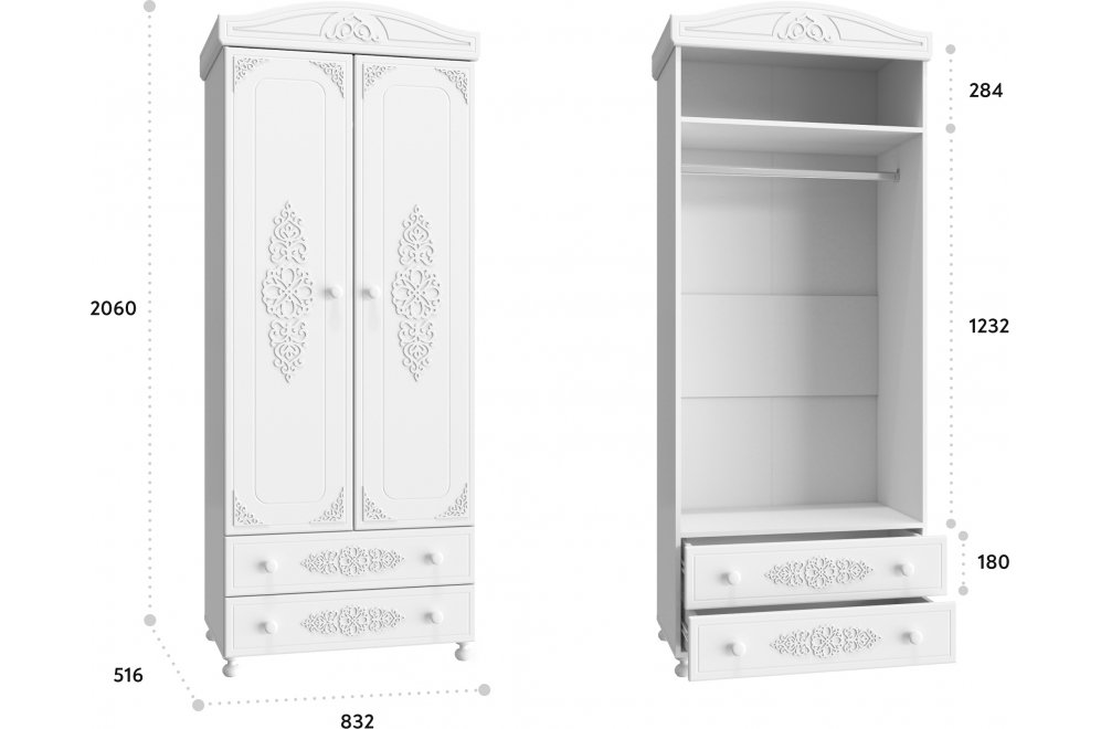 Шкаф Ассоль АС-2 белое дерево