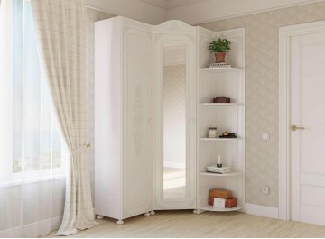 Шкаф платяной Ассоль АС-522К с короной и зеркалом левый белое дерево