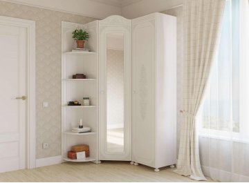 Шкаф платяной Ассоль АС-522К с короной и зеркалом правый белое дерево