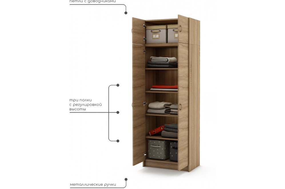 Шкаф Август-2 бельевой с антресолью дуб сонома