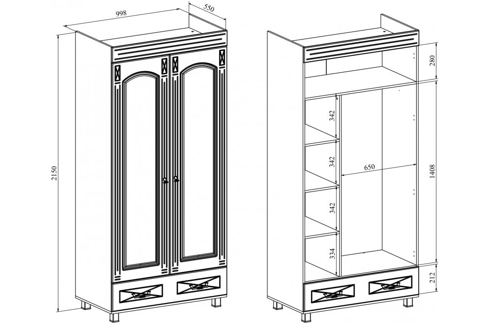 Шкаф Элизабет ЭМ-6 белое дерево платяной