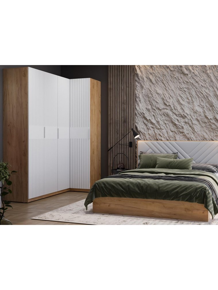 Шкаф Хилтон угловой дуб крафт золотой / белый матовый