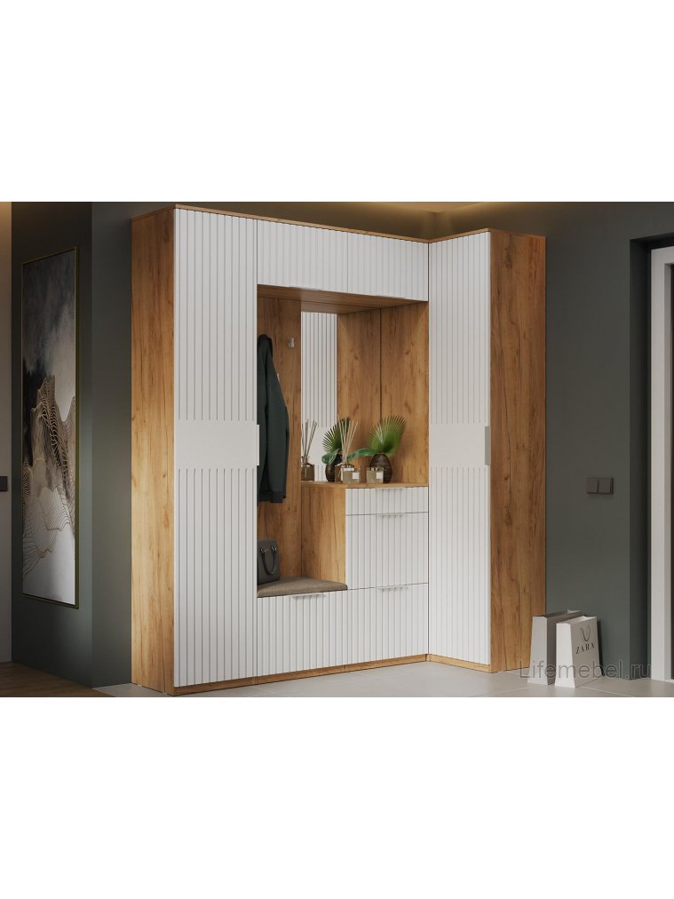 Шкаф Хилтон угловой дуб крафт золотой / белый матовый