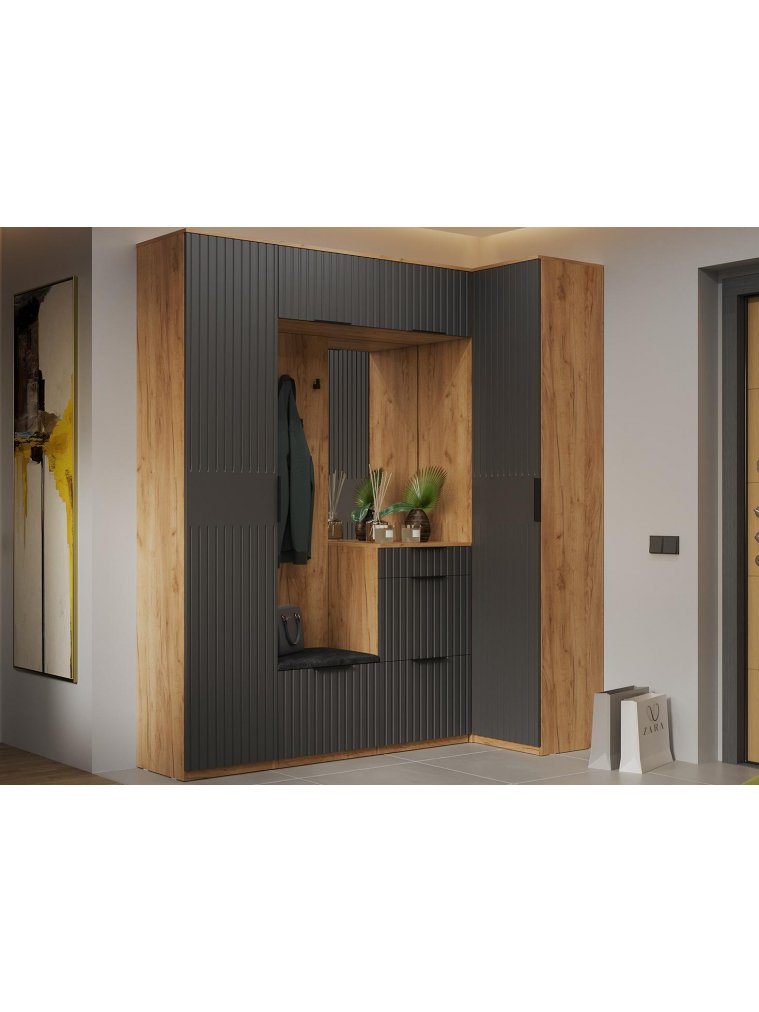 Шкаф Хилтон угловой дуб крафт золотой / графит матовый