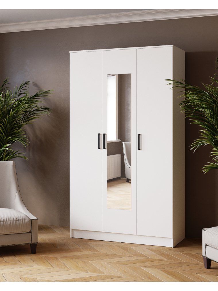 Шкаф Ларс 120 с зеркалом белый ЛДСП