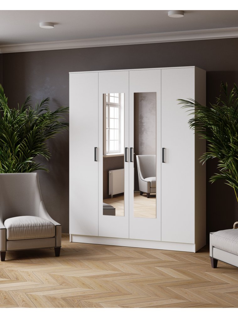 Шкаф Ларс 160 с зеркалом белый ЛДСП